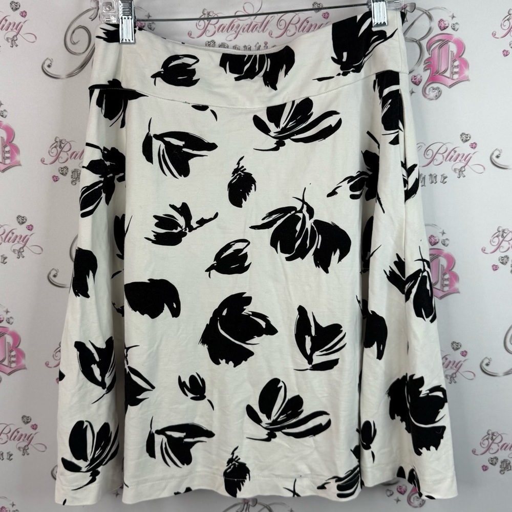 ALFRED SUNG skirt floaty flowers leafs Black white Cream Floral A-Line Skirt
